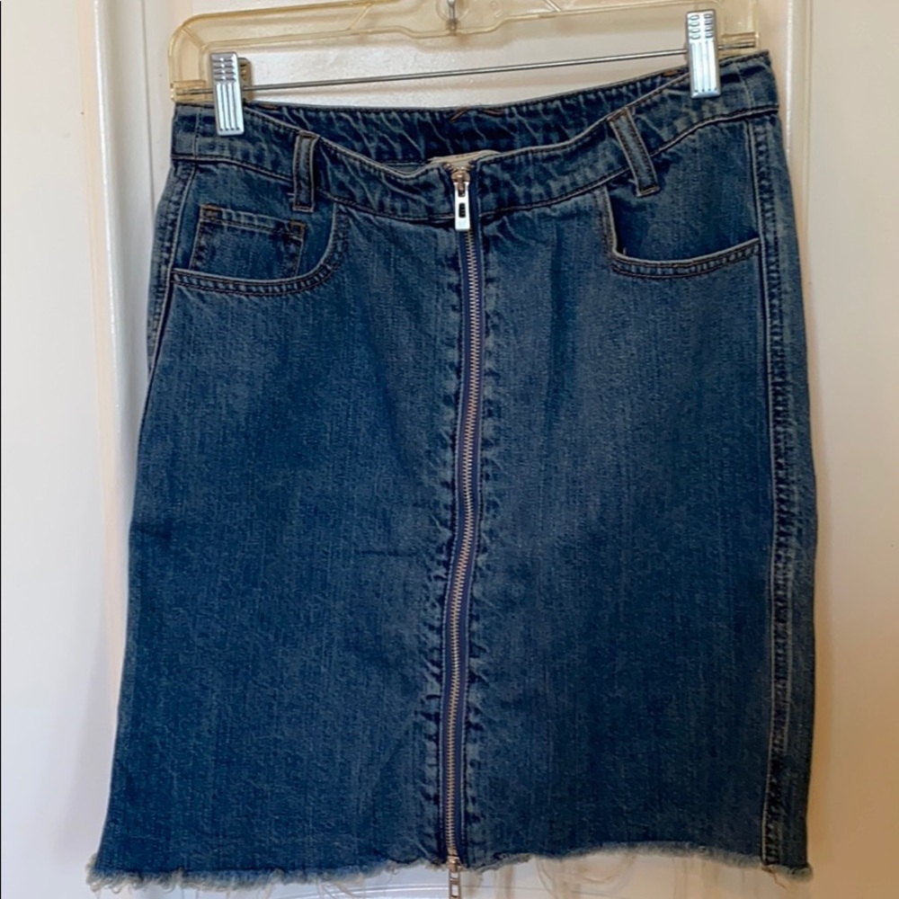 Republic Denim Front Zipper Skirt, Raw Edge Hem